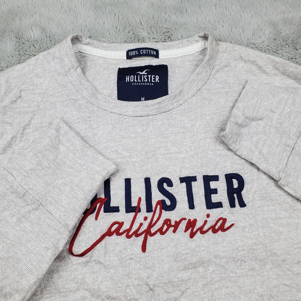 Hollister Long Sleeve Shirt Mens Medium Grey White Colorblock Embroidered Logo